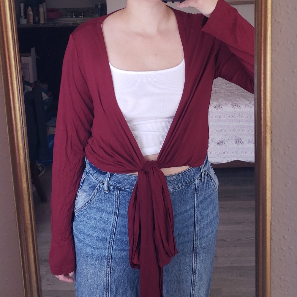 SHEIN Burgundy Wrap Around Top